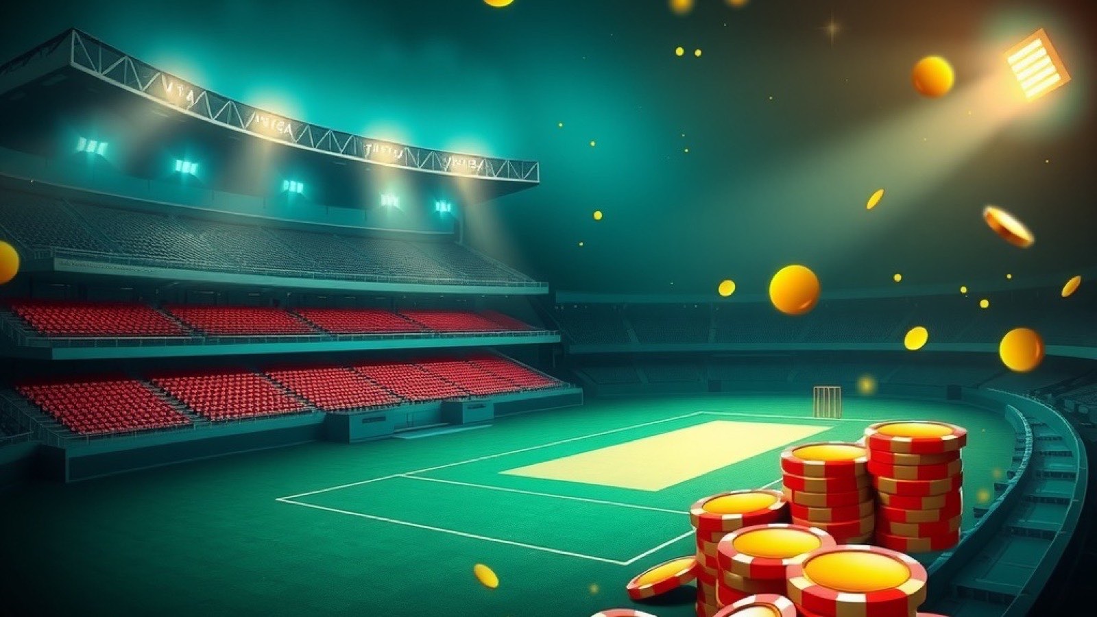 Diwa Play betting floor with a floodlit cricket stadium and glowing odds panels